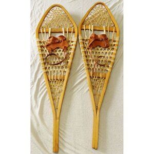 Vintage Traditional Snowshoes Quebec Canada Wood and Rawhide 12 x 42 Gros Louis